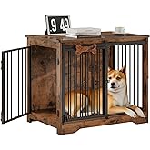 LYNCOHOME Dog Crate Furniture, Wooden Dog Kennel TV Stand for Medium Dogs, Cute Pet House Dog Cage with Dog Tag, Pet House Si