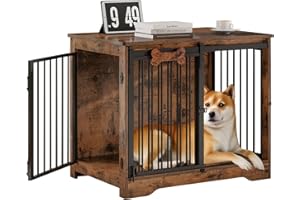 LYNCOHOME Dog Crate Furniture, Wooden Dog Kennel TV Stand for Medium Dogs, Cute Pet House Dog Cage with Dog Tag, Pet House Si