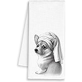 Dimurela Funny Dog Corgi Bathroom Towels, Trendy Hand Towels Decor for Bathroom Kitchen, Cute Dish Towel Gifts for Dog Lovers Christmas, Retro Rustic Tea Bar Waffle Towel for Dorm Home 16x24in