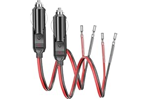 Energeaster 1 FT 12V Cigarette Lighter Adapter with Fused Plug & LED Light 2 Pack, 16AWG Heavy Duty 12V Cigarette Lighter Plug, 6 A Fused Car Replacement Plug Socket Cord