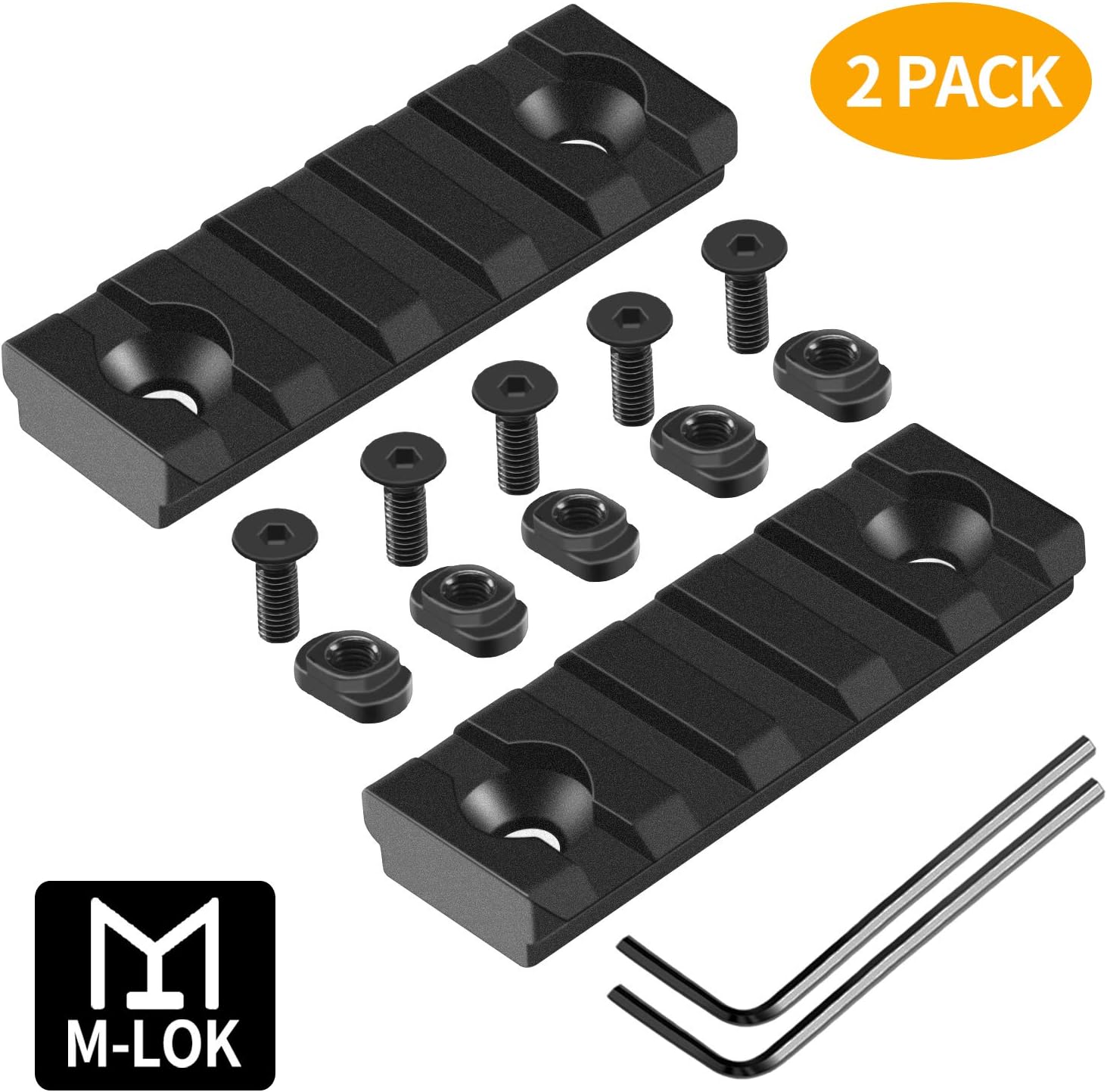 VIAKEY Mlok Picatinny Rail, 2 Pack 5 Slot M-Lok Aluminum Picatinny Rails Section for M LOK Systems with 5 T-Nuts & 5 Screws & 2 Allen Wrench (2Pcs Mlok 5-Slot) : Sports & Outdoors