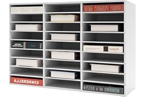 LyeXD PVC Adjustable File Sorter Organizer Mail Center Paper Storage Holder, Literature Organizer Sorter for Desk, Classroom Keepers Mailbox, 27 Slots Compartment for Office Home School, White