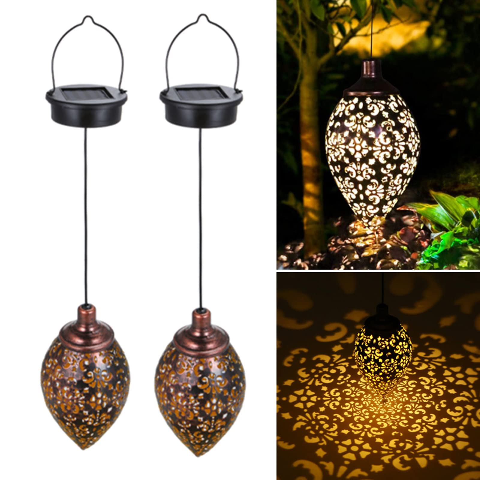 Photo 1 of (2 Pack) Hanging Solar Lights, Tomshine Solar Lantern LED Moroccan Garden Decor, Metal Solar Lanterns Outdoor Waterproof for Outside, Patio, Porch, Pathway Hanging Decor