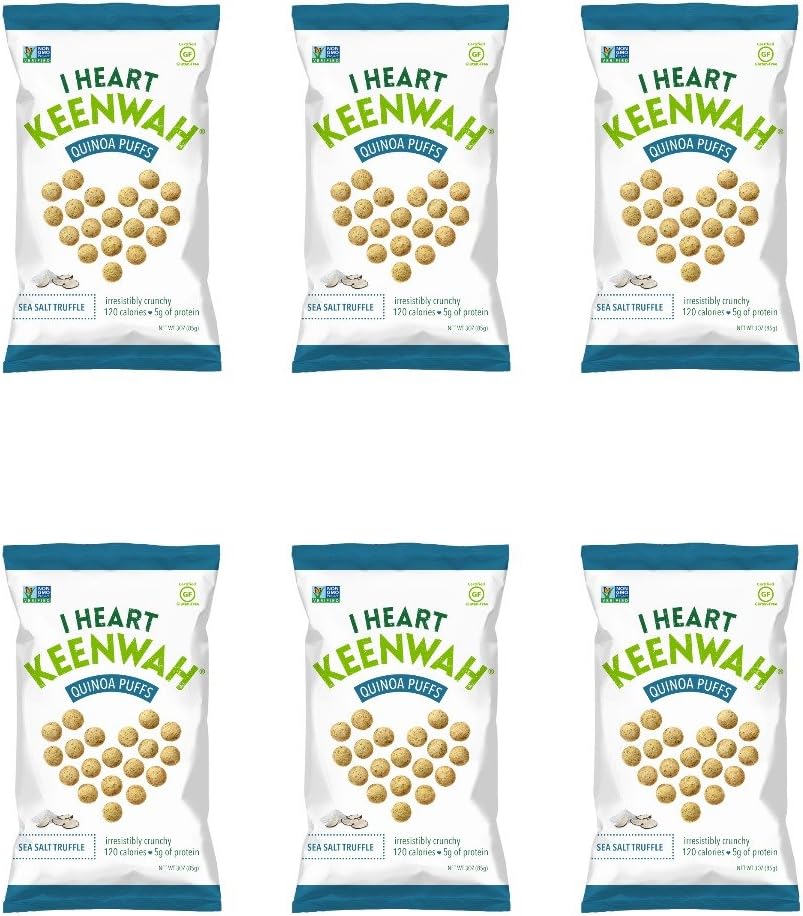 I Heart Keenwah Quinoa Puffs, Sea Salt Truffle, 3oz, Vegan, Gluten Free (Pack of 6)
