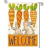 AVOIN colorlife Welcome Easter Garden Flag 12x18 Inch Double Sided Outside, Bunnies Carrots Yard Outdoor Decoration