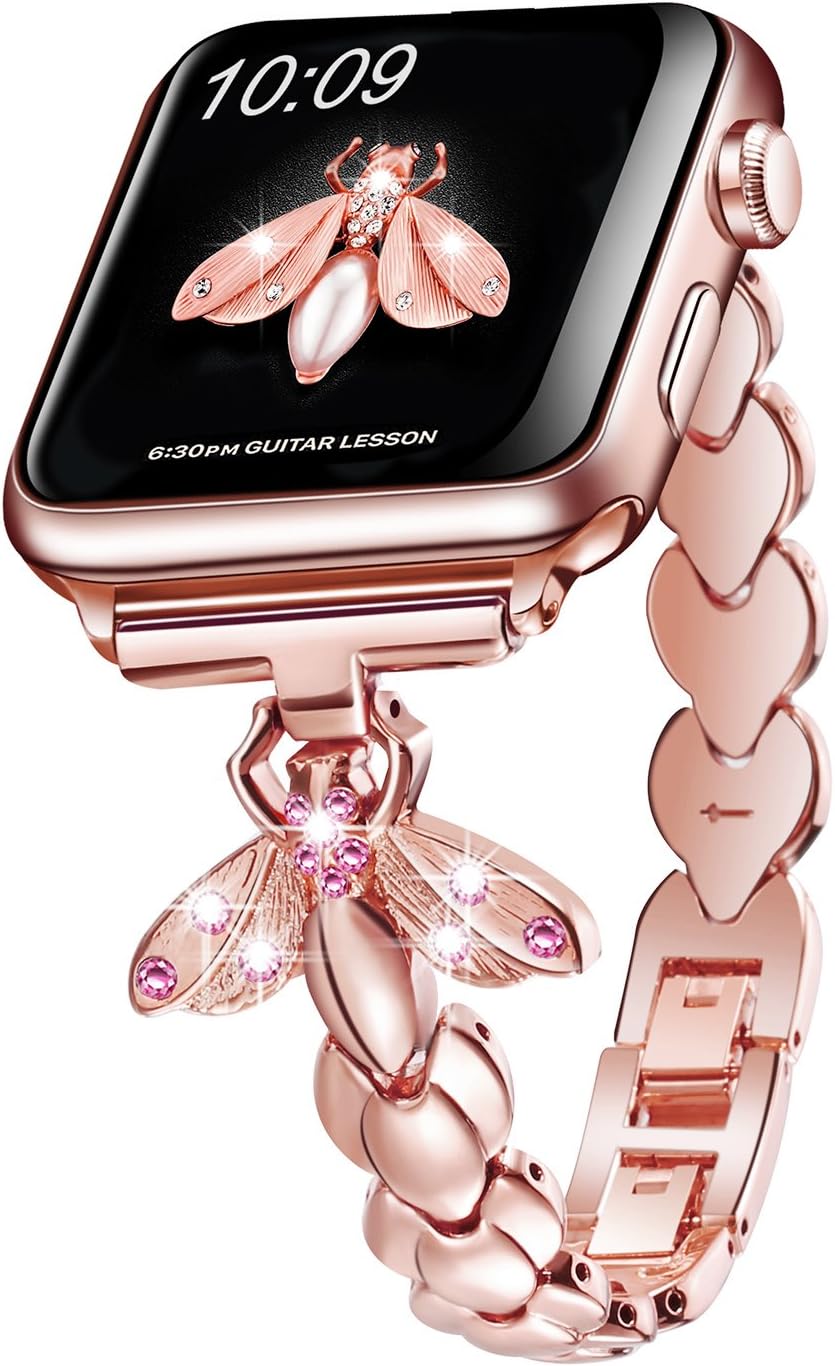 SaNgaiMEiBands Compatible with Apple Watch 38mm 40mm 41mm Women Bling Metal Bracelet Dressy Strap for iWatch Ultra Series 9 8 7 6 5 4 3 2 1 SE