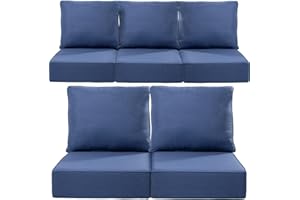 Giantfurnni 24x24x6 Outdoor Cushions Patio Chair Cushion - Set of 5 Water-Resistant Zippered Outside Pillows for Wicker Metal Dining Rocking Swivel Chairs Loveseat Couch Sectional Sofa - Navy Blue