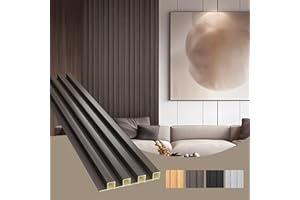 OUZUGIE WPC Acoustic Slat Wall Paneling, 8-Pack 96 x 6 Inches 3D Wall Panels for Interior Wall Decor,Living Room,TV Background,Study Room,Office Spaces,Bedroom,High Grille (Walnut)