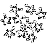 RUBYCA 90PCS Charm Pendant Star Tibetan Metal Beads Silver Color for Jewelry Making DIY Bracelet