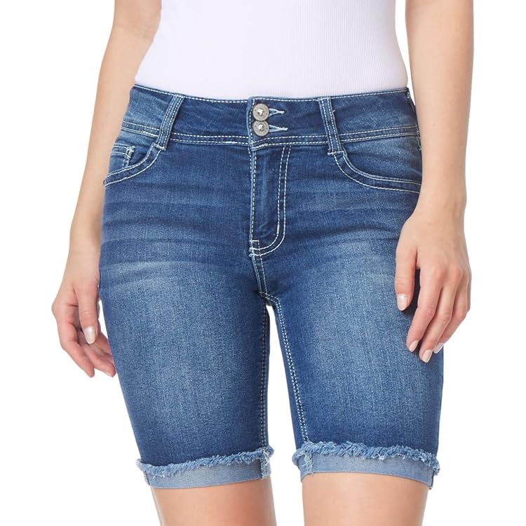 WallFlower Damen Luscious Curvy Or Belted 3-inch Mid-Rise Jeans, Galaxy Bling Short, 3