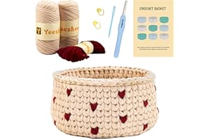 Yeezhee Crochet Kit for Beginners, Crochet Storage Basket Starter Kit with Step-by-Step Video Tutorials, Organizing Basket Knitting Kit Including Yarn, Crochet Hook (White Day)