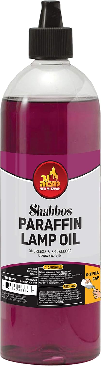 Oil Lamps & Accessories - Ner Mitzvah Paraffin Lamp Oil - Purple Smokeless, Odorless, Clean Burning Fuel for Indoor and Outdoor Use with E-Z Fill Cap and Pouring Spout - 32oz