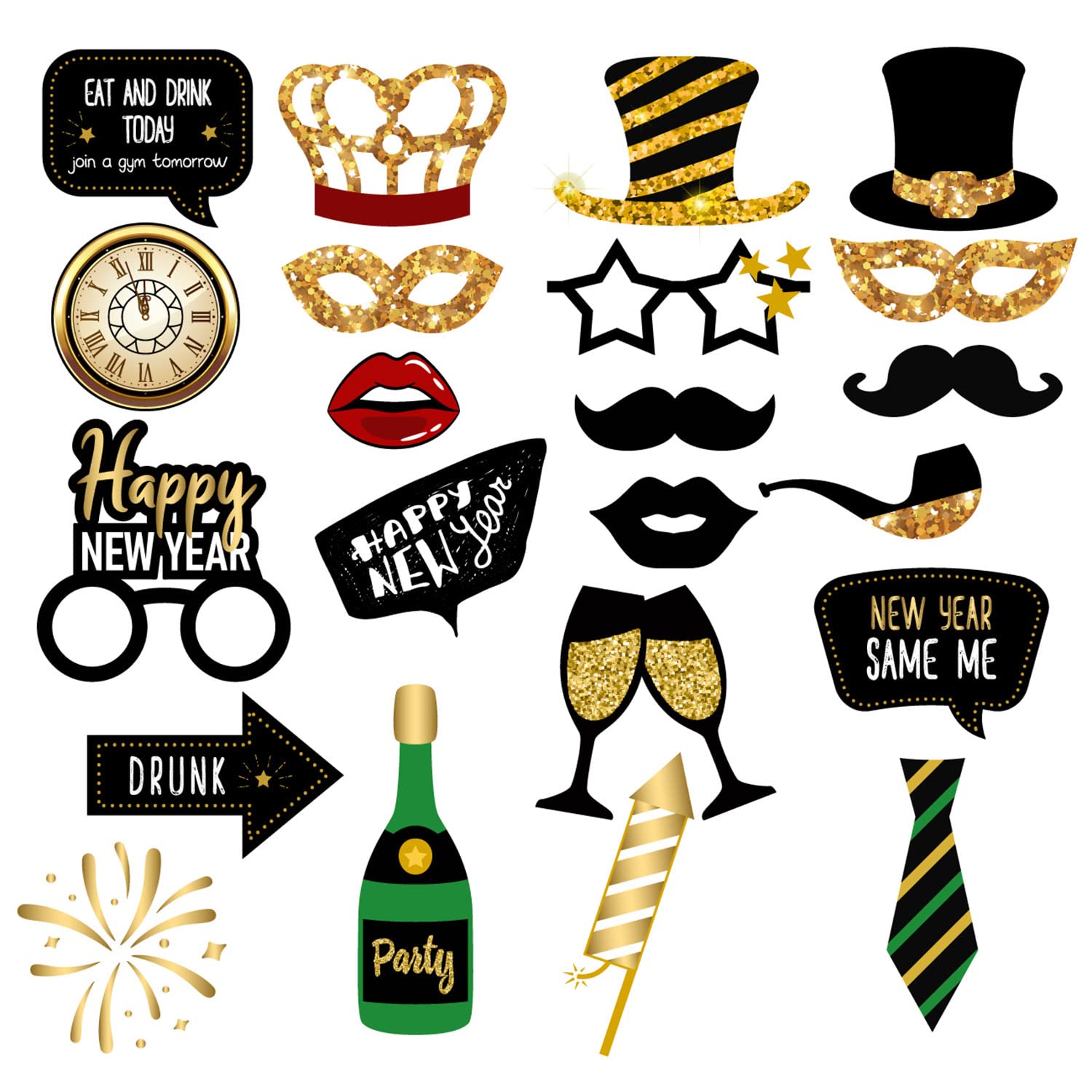 22pcs 2023 New Year's Eve Party Photo Booth Props, New Year's Eve & New Year Photo Props Photo Accessories for Parties, New Year's Eve Party Decorations Set 2023 Photo Props as New Year Decoration