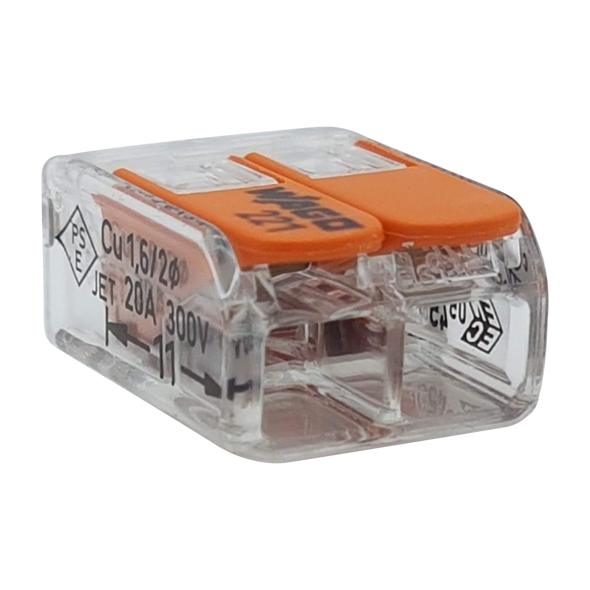 Wago 221-412 Connection Terminal 2 Wires with Control Lever 0.2-4 mm² Small Transparent Pack of 50