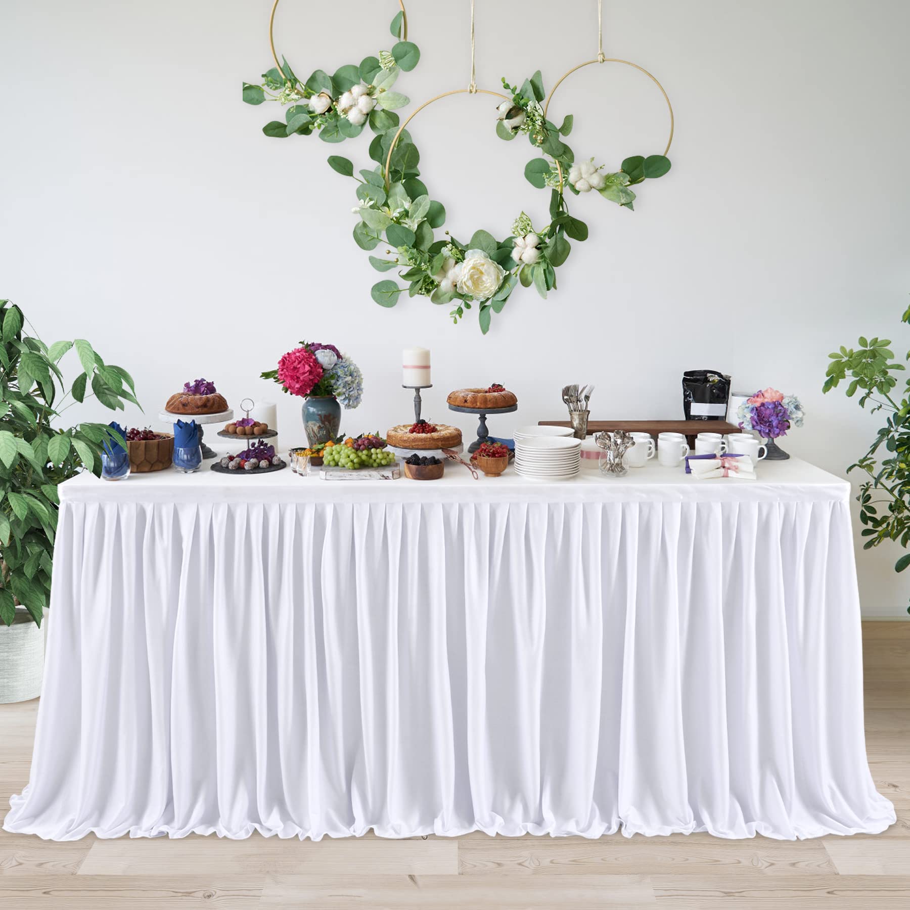 HB HBB MAGIC HBBMAGIC Polyester Table Skirt, Table Skirt, Party Decoration for Wedding, Birthday, Candy Bar, Christmas, White, 183 x 76 cm