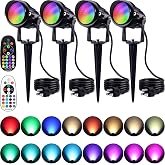 SUNVIE Halloween Spotlights Outdoor Waterproof 12W RGB LED Landscape Lights | 120V Plug In, Individual&amp;Group Control, Color Changing, Aluminum Outdoor Spot Lights for Yard Tree Halloween Christmas 4 Pack