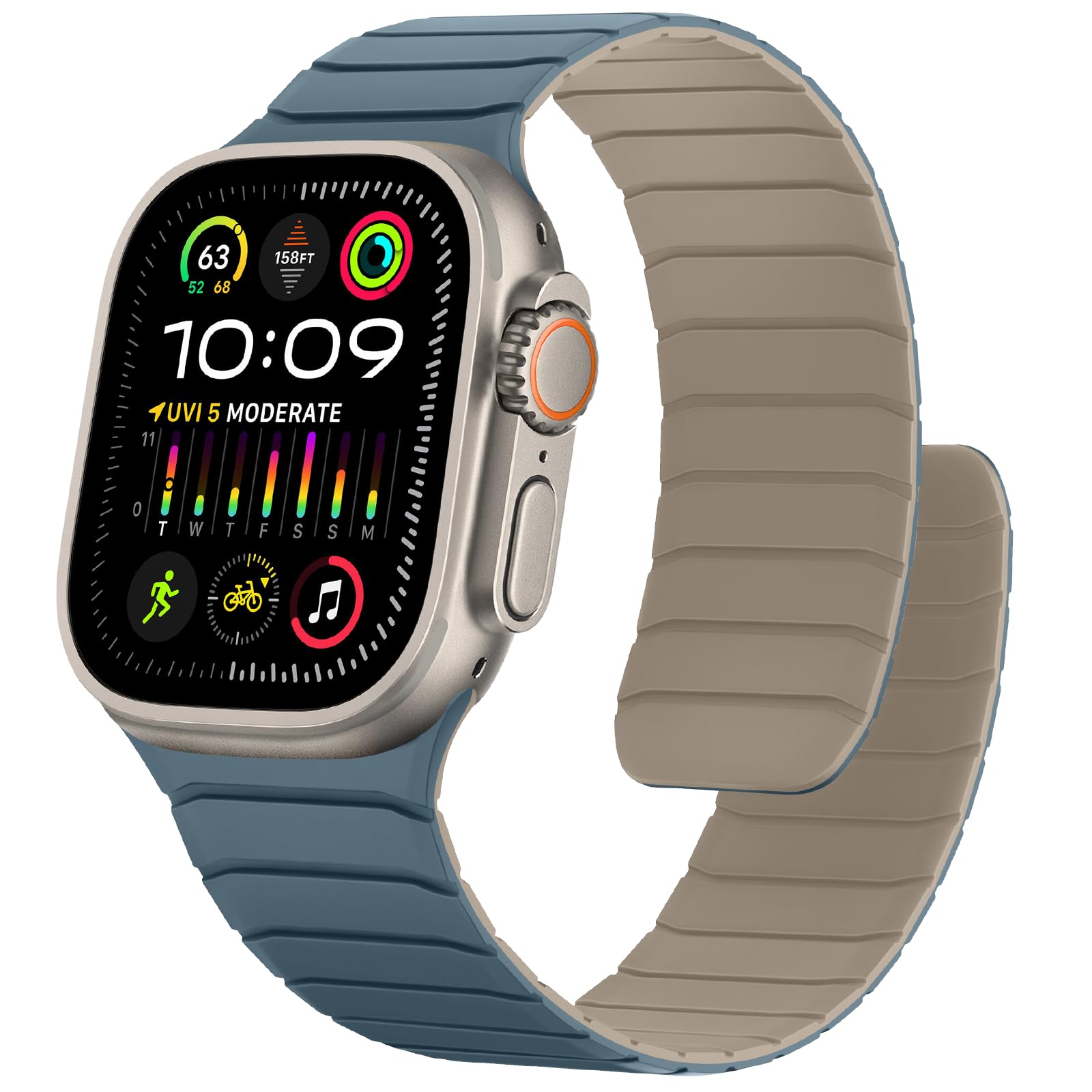 Photo 1 of Sixmoat Magnetic Silicone Bands Compatible with Apple Watch 49mm 46mm 45mm 44mm 42mm, Soft Sport Wristband for Men Women Compatible with iWatch Ultra SE Series 10 9 8 7 6 5 4 3 2 1, Dune-Cloud Blue