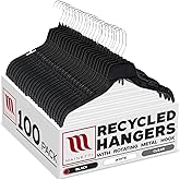 Mainetti 484 Black Plastic Hangers - 100 Pack with Rotating Metal Hook and Notches for Straps, Great for Shirts/Tops/Dresses, 17-Inch