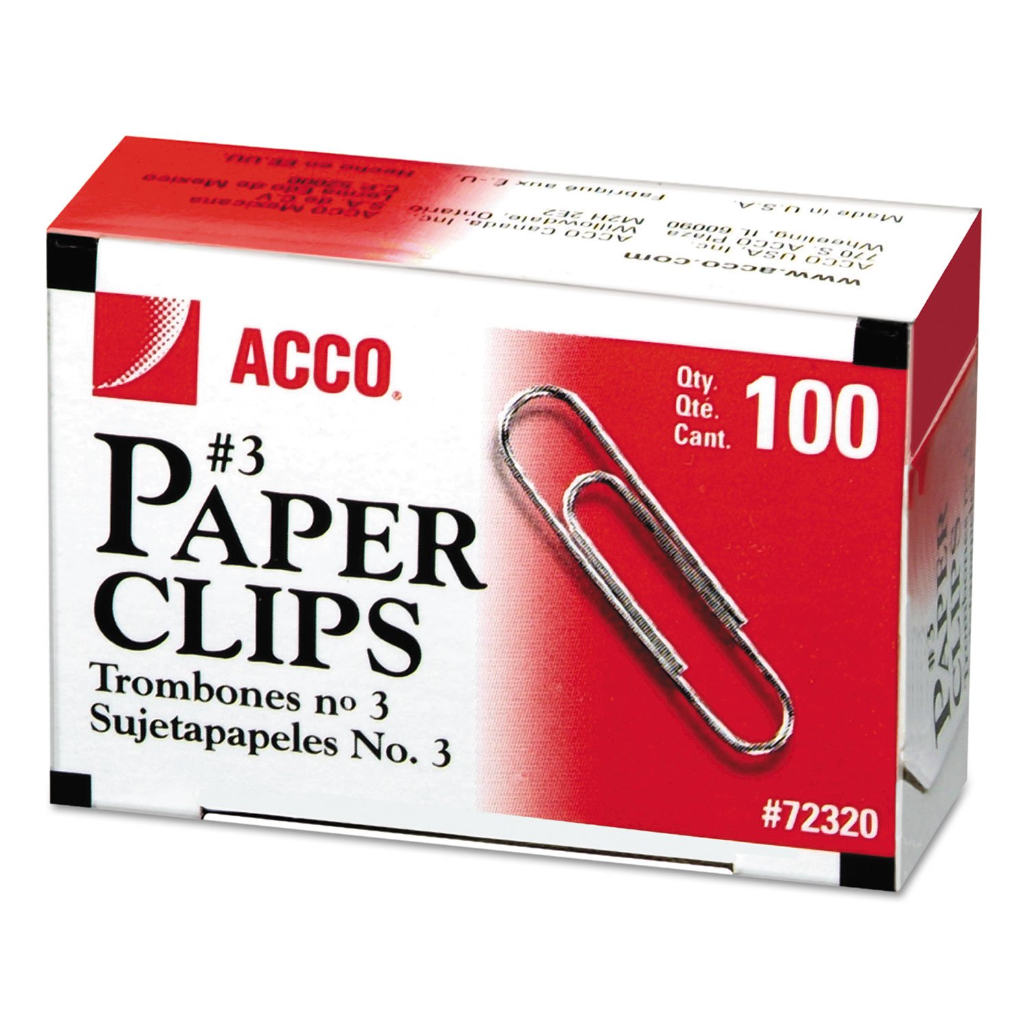 ACCO Economy #3 Paper Clips, Small, Smooth Finish, 15/16 Inches Long, Silver, 1 Box of 100 Clips (72320)