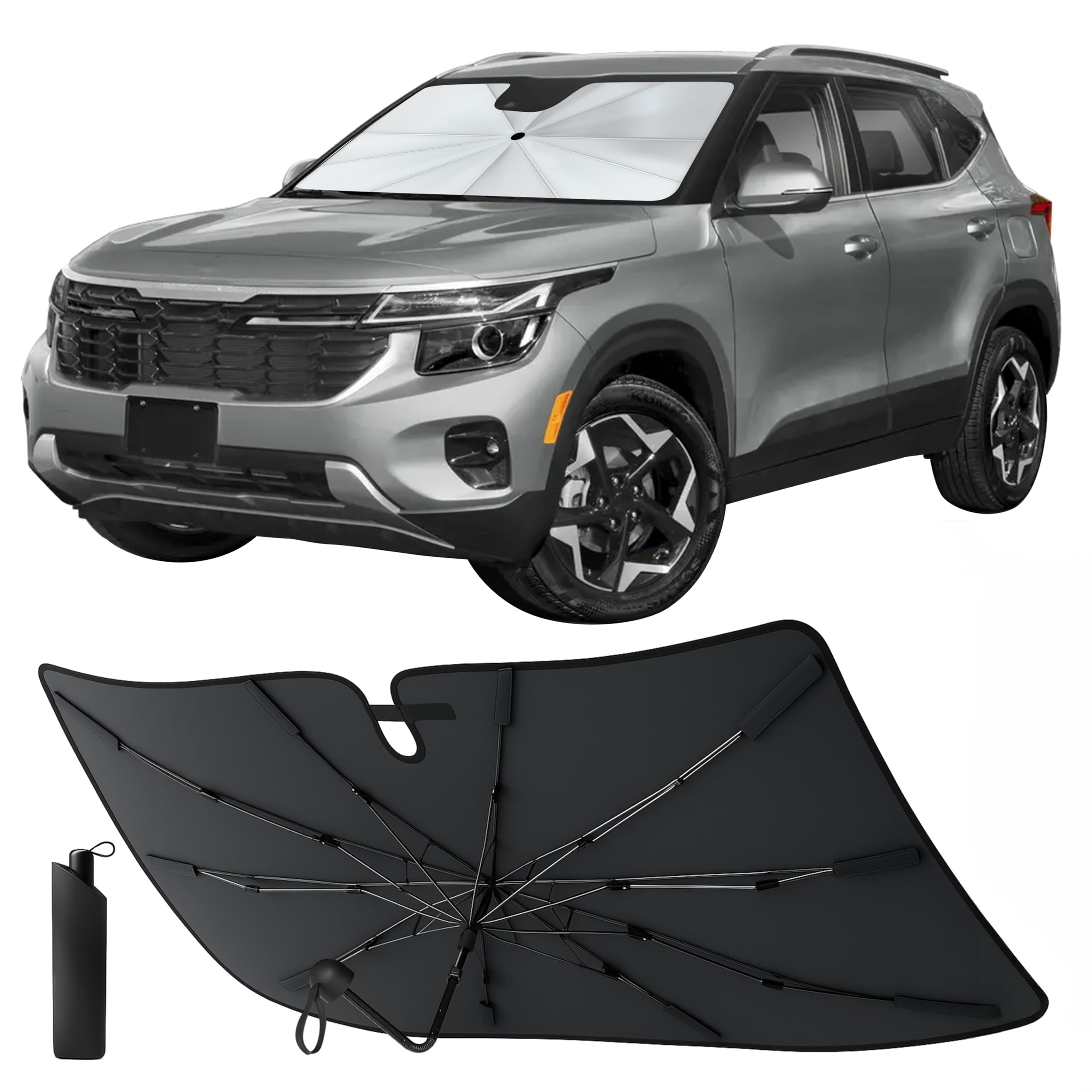 Photo 1 of [2025 Upgraded] Econour Premium Windshield Umbrella Sun Shade | Foldable Car Window Shade for Front Windshield | Sun Blocker Visor Extender | Heat Protection for Sedans, SUVs, Trucks | Medium 57"x33"