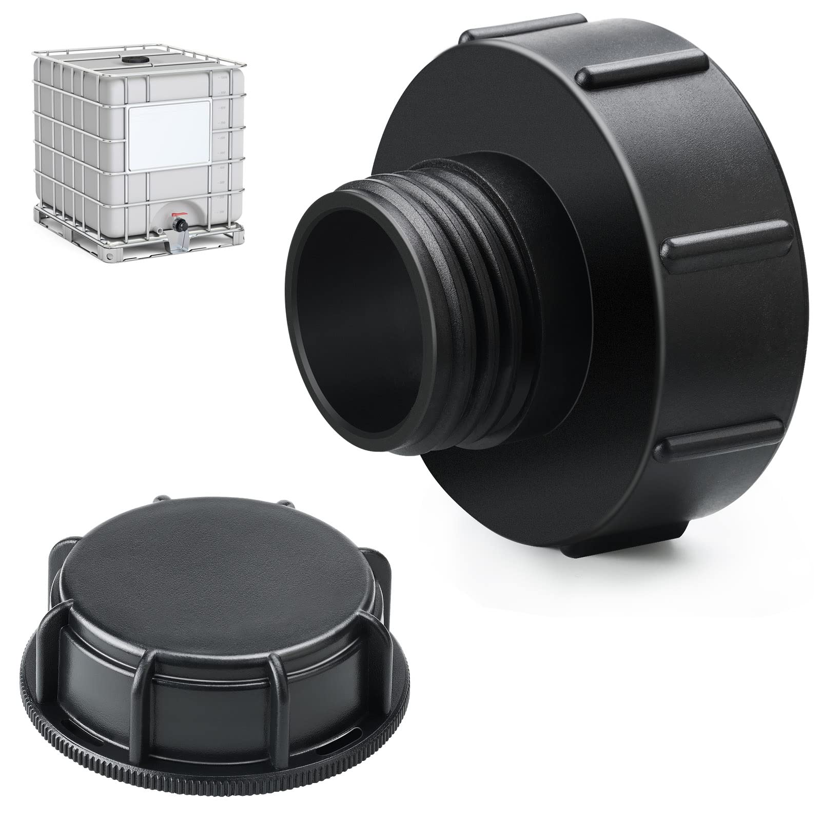 IBC Tank Fittings IBC Tank Adapter with Tank Cover Leakproof s100x8 to s60x6 Coarse Thread IBC Container for Water Tanks IBC, Garden Hoses, Taps, Bucket Valves, Rainwater Tank Bucket Valves