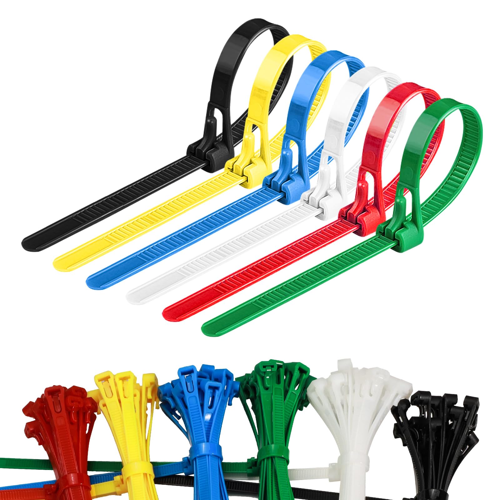 LELE LIFE Reusable Zip Ties 25cm, 120pcs Colored Zip Tie Heavy Duty Outdoor Small Cable Ties, Releasable Tie Wraps, Wire Ties Removable for Cord Management (25cm)