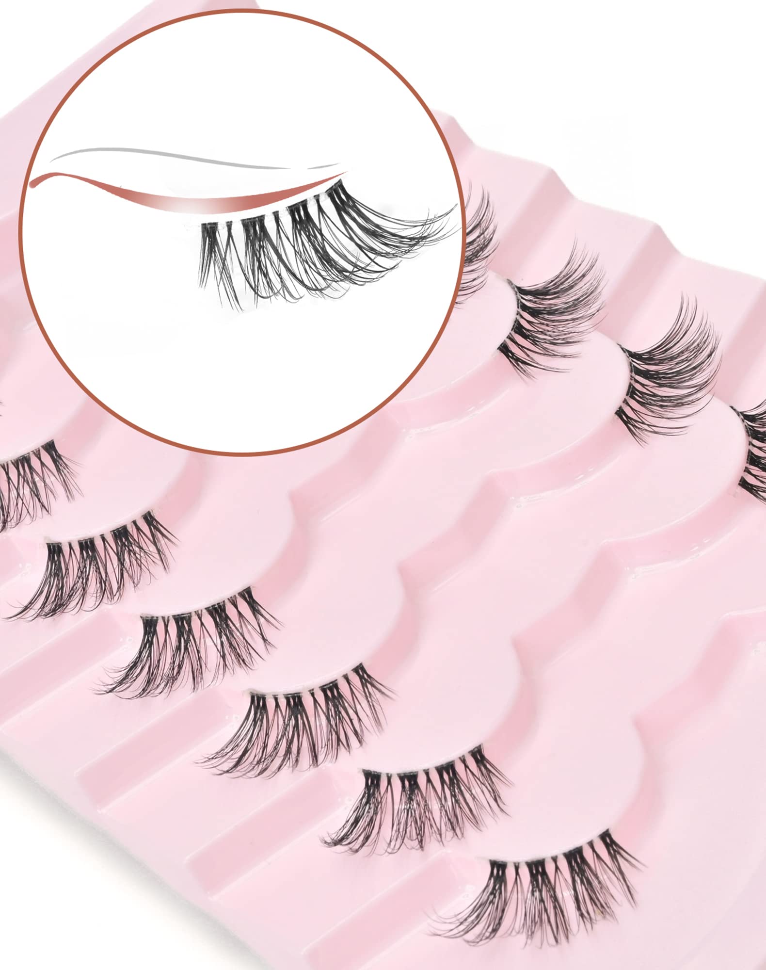 Onlyall Half Lashes Natural Look 3/4 False Eyelashes Wispy Cateye Lash Clear Band Eyelash 3D Faux Mink Fake 7 Pairs C03-Corner — image 1