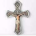 BC Catholic Medal Saint Benedict Crucifix Wall Cross, Jesus Christ Home Decor, Religious Gifts, Renaissance Carve Look, Sliver and Realistic Color Finish, 12"H Hand Painted by Buildclassic