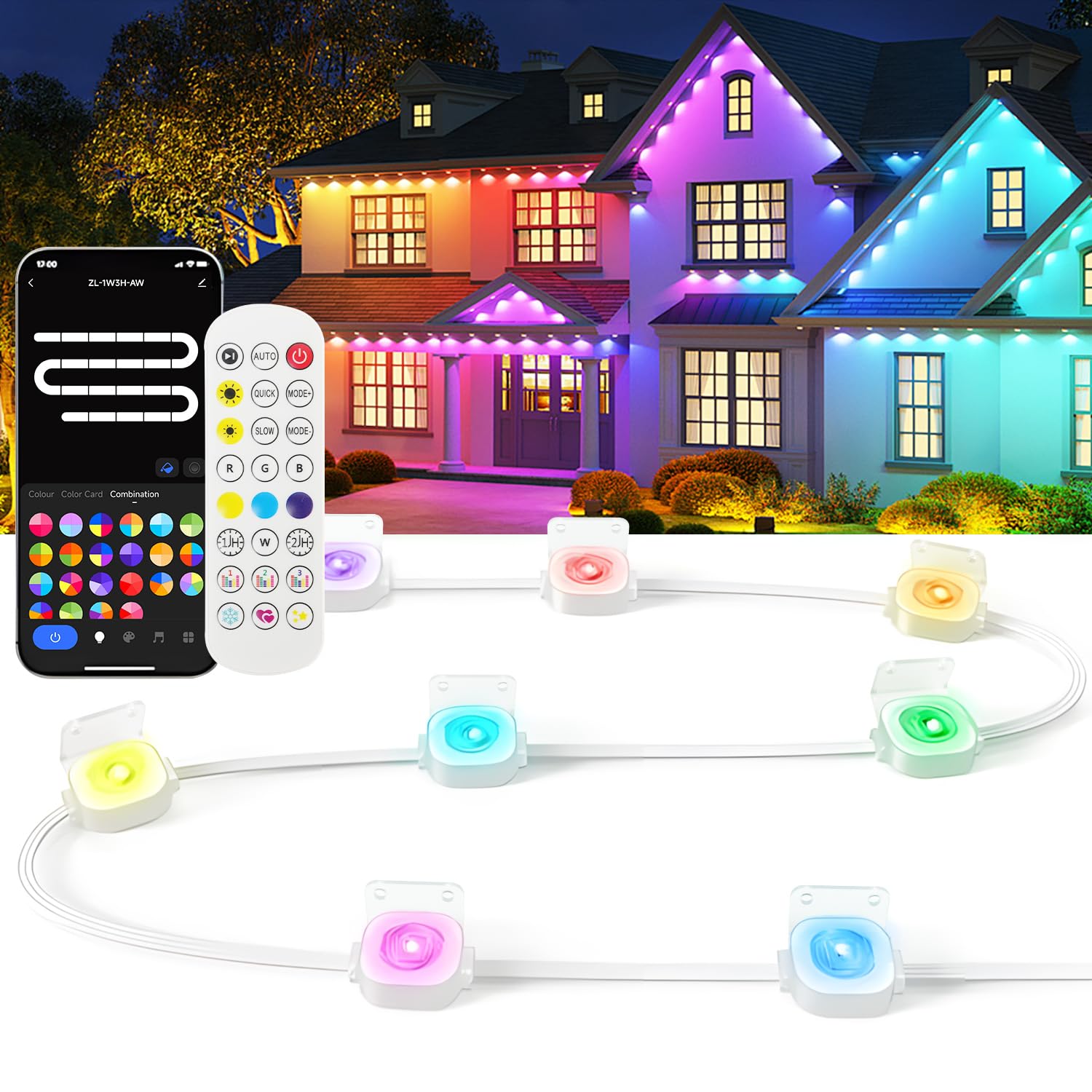 Photo 1 of Heromind 100ft Smart RGB Outdoor Lights with 60 LED, 8000 Hour Long Life, Waterproof, Permanent Christmas Lights for Daily Decorative Lighting and Holiday Parties