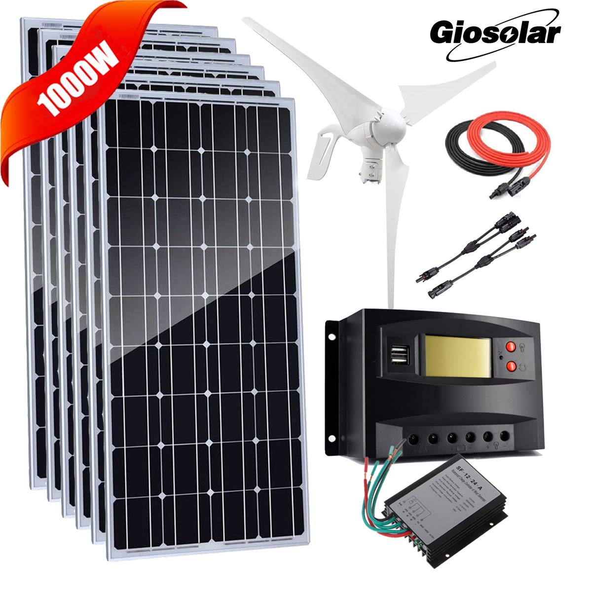 Buy 1000W Wind Solar Power 24V Off Grid System House Kit: 6pcs 100W ...
