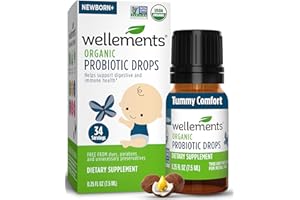 Wellements Organic Baby Probiotic Drops (0.25 Fl Oz) - Digestive & Immune Support for Infants - Toddler Probiotic Helps with Newborn+ Gut Health, Gas, Constipation & Colic Support - Preservative Free