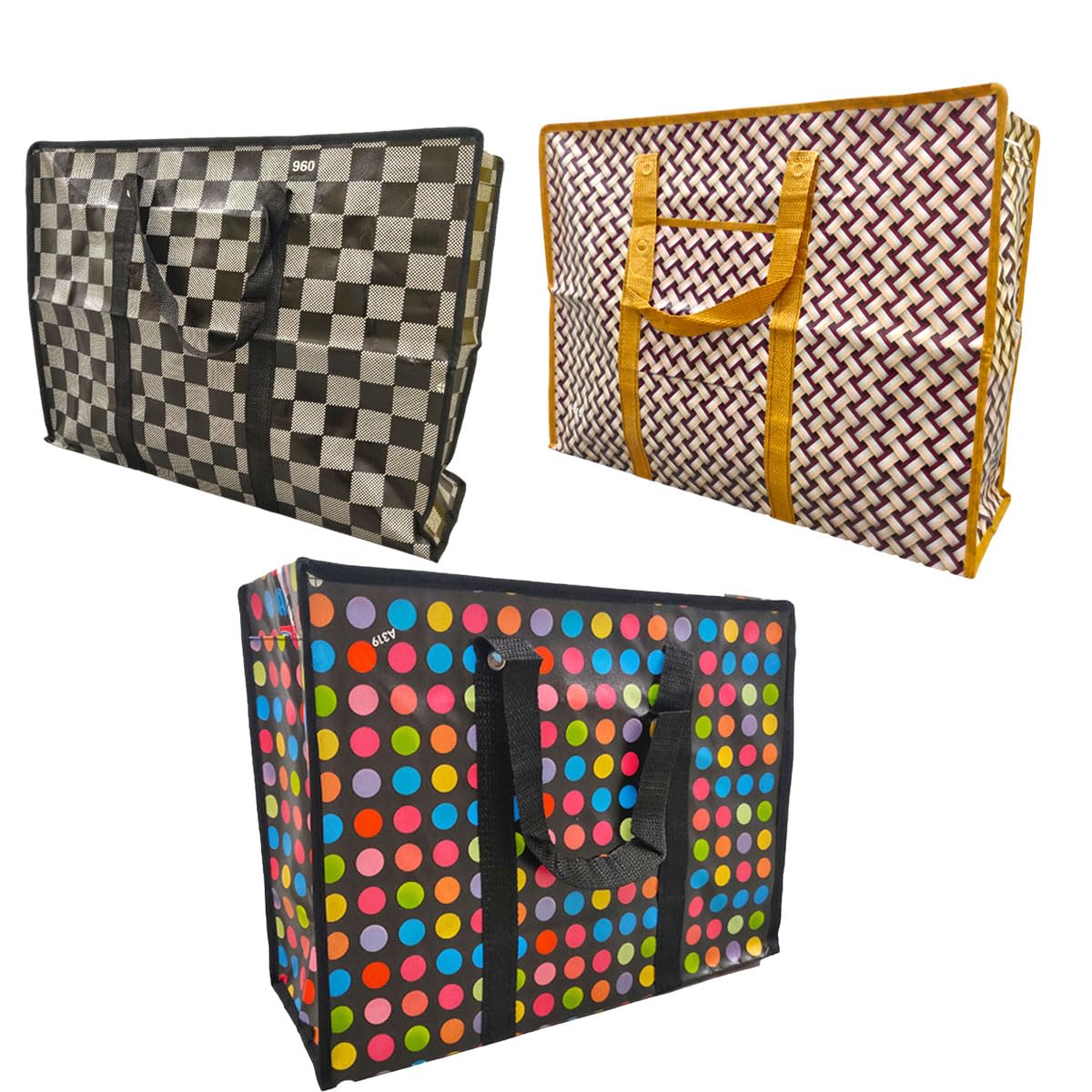 iPEAK Storage Bags Heavy Duty Laundry Bag Waterproof Dust Resistant Reusable Double Zipper Bag For Moving House Clothing, Wardrobe storage, toys, laundry, bedding (3 Pack)