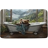 GCTNBJL Funny Bear Bath Mat Farmhouse Animal Bear Bathing in Bathtub Rustic Forest Mountain Nature Home Office Bedroom Doormat Bathroom Toilet Floor Rug,17.8x29.5 Inch