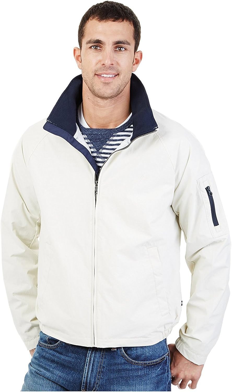 Nautica Mens Medium Lightweight Bomber Jacket White Ivory M Amazon.ca