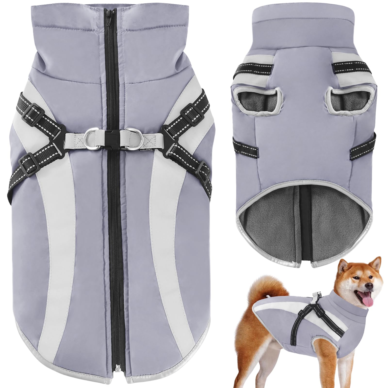 Oslueidy Waterproof Dog Coat with Harness,Winter Warm Jacket Windproof Pet Clothes Snowsuit Dog Jackets for Small Medium Large Dogs XL-6XL — image 1