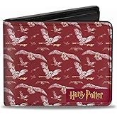 Buckle-Down Wallet Bifold PU Harry Potter Hedwig Flying Poses Burgundy White Golds