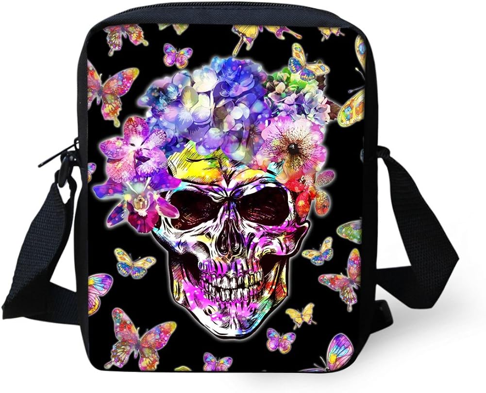 HUGS IDEA Butterfly Skull Print Small Crossbody Bag Outdoor Travel Casual Messenger Bag Handbags, Skull5