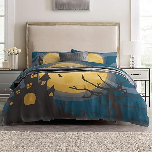 4pcs Duvet Cover Set Halloween Theme Lightweight Easy Care Bedding Set for Men, Women, Boys and