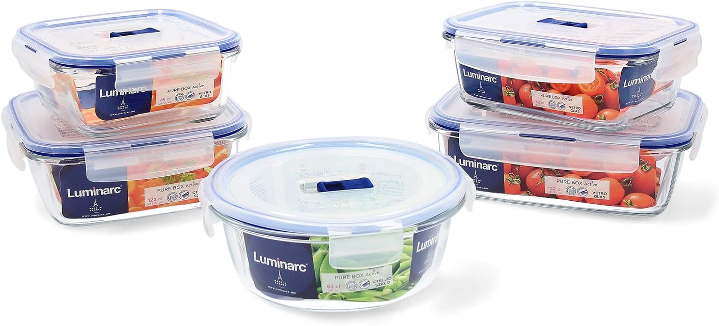 Luminarc Pure Box Active Set 5 recipientes herméticos de Vidrio, Extra