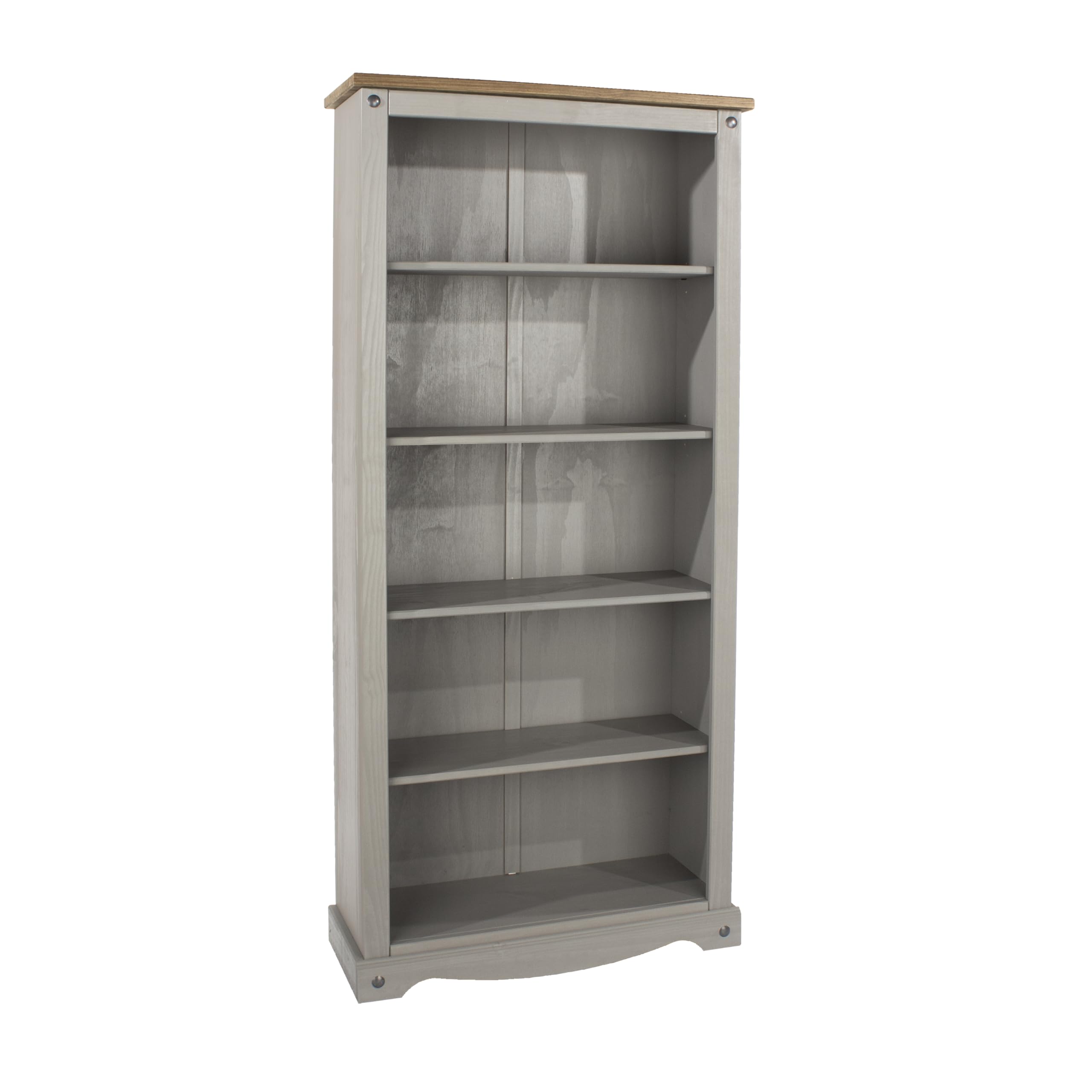 Home Source Solid Pine Wood Large Tall Bookcase, 5 Book Shelves, Grey