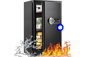 APRXUVOT 6.1 Cuft Extra Large Bometric Safe Fireproof Waterproof For Home Use, Anti-Theft Fireproof Safe Box With Fingerprint Lock, Hidden Compartment, and Separate Lock Box, for Documents Firearm Valuables