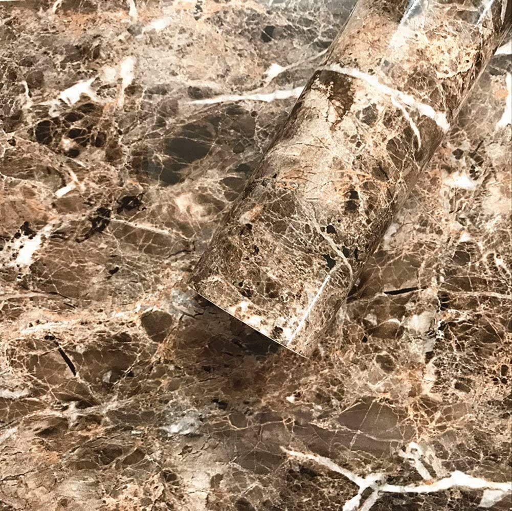 Dark Brown Granite Look Marble Gloss Film Vinyl Counter Top Peel and Stick Wall Decal Self Adhesive 30cm by 200cm