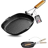 Mihoho Nonstick Grill Pan, 9.5 Inch Large Grilling Skillet Steak Pan for Indoor Cooking, Steak & Bacon Pans for Stove Tops (9.5 in)
