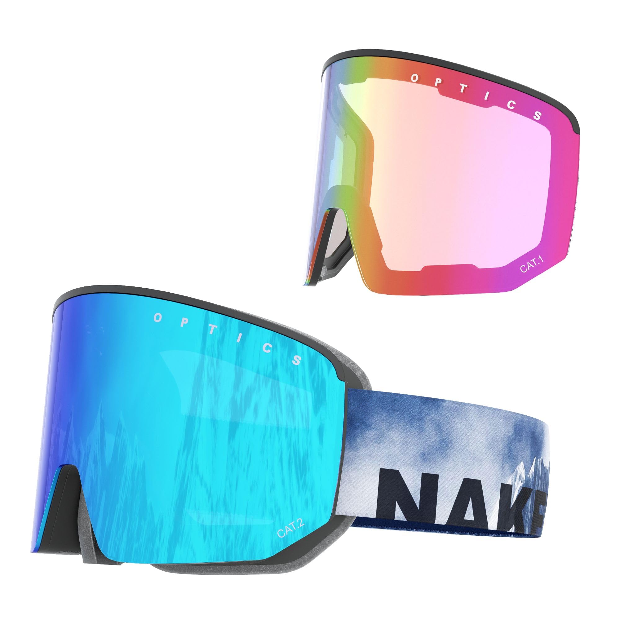NAKED Optics The NOVA Ski Goggles Men, Ski Goggles Women, Snowboard Goggles (NOVA Steep, + bad weather lens included)