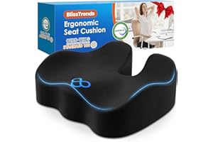 BlissTrends Seat Cushion,Thick Memory Foam Cushions for Office Chair, Car Seat, Airplane, Relieving Pressure Tailbone Sciatica Back Pain for Long Sitting Office Workers, Car Drivers 4.7in Thick Black