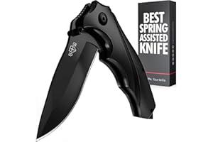 Grand Way Tactical Knife for Men - Black Pocket Knife - Best Spring Assisted Knife with Glass Breaker and Pocket Clip - Cool Folding Knives for Military Work Camping - Birthday Gifts for Dad 6495 B