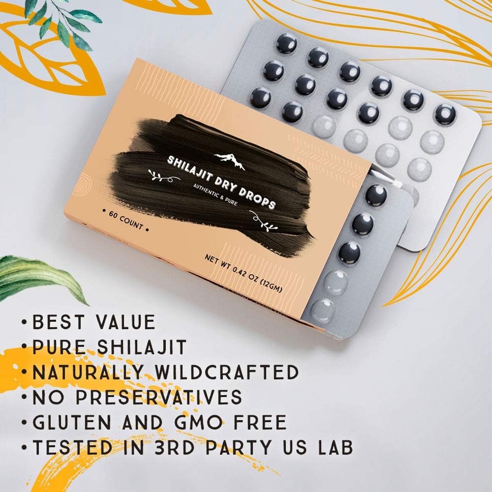 Shilajit Dry Drops from Pure Himalayan Shilajit ® - 60 Counts, 2 Month Supply, Original Siberian Shilajit, 100% Pure, Trace Minerals & Fulvic Acid: Health & Personal Care