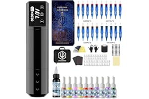 Tattoo Pen kit with 20 PCS Tattoo Cartridge Needles, Tattoo Machine with 1500mAh Capacity Wireless Power and Japan Coreless M