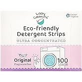 LAZY COCONUTS Eco Friendly, Plant Powered Laundry Detergent Strips - 100 Loads - Fragrance Free, Unscented, Ultra Concentrated, Earth Friendly No Plastic - Light, Perfect For Home, Travel, Camping