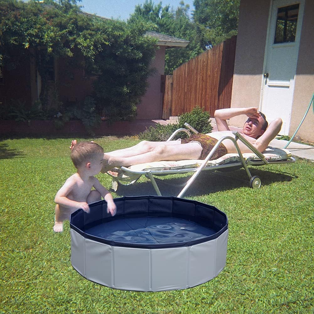 Juegoal 32" x 8" Foldable Baby Dog Pet Bath Swimming Pool, Hard Plastic Kiddie Collapsible Dog Pet Pool Bathing Tub, Portable Pet Bath Tub Pool for Indoor & Outdoor Kids Pets Dogs Cats